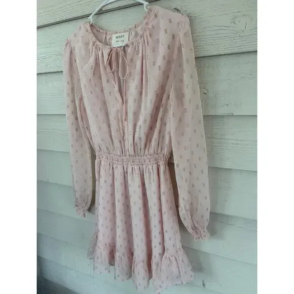 WAYF Dede x Emily Pink Swiss Dot Mini Dress Size S Romantic Ruffle Hem - Picture 3 of 9